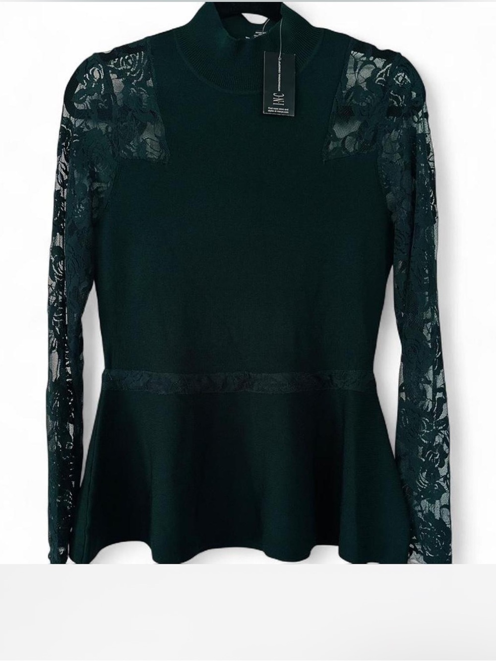 INC International Concepts M Dark Green Lace Peplum Sweater Top New